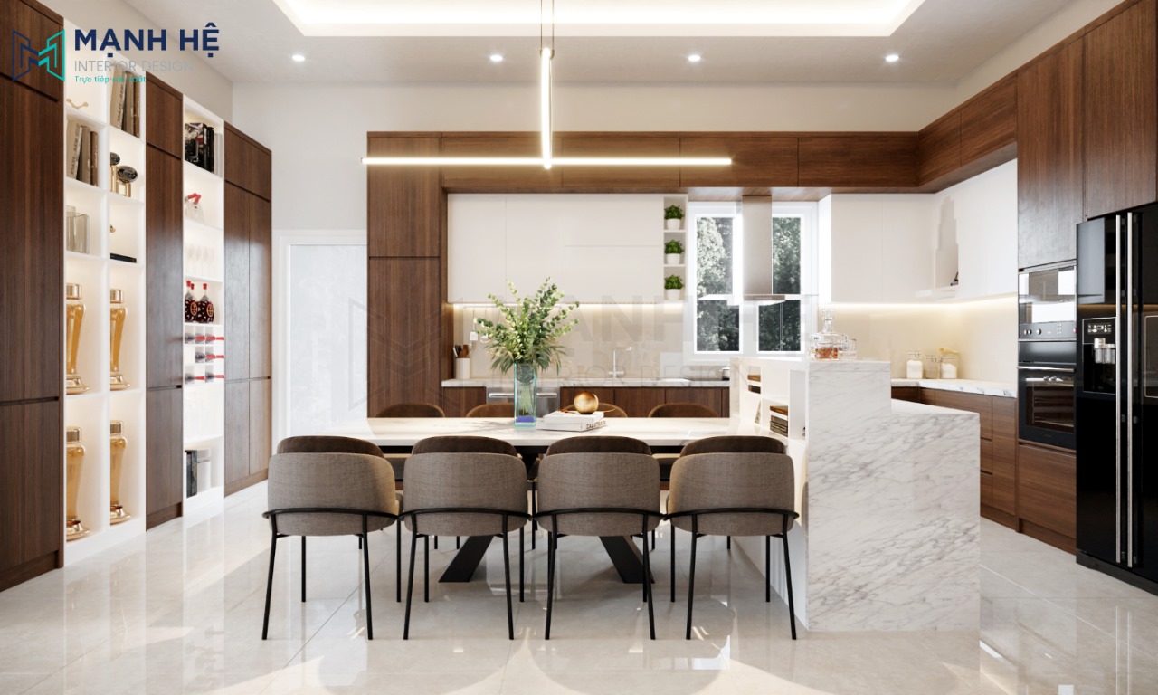 Thiết kế hệ tủ bếp chữ L ôm gọn góc tường giúp tối ưu không gian lưu trữ