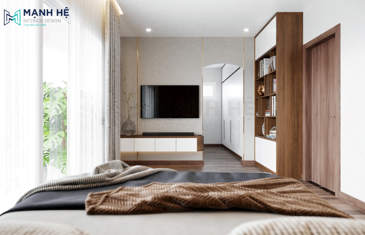 Phía bên kia cũng là hệ tủ sách với thiết kế cao đụng trần tiện nghi