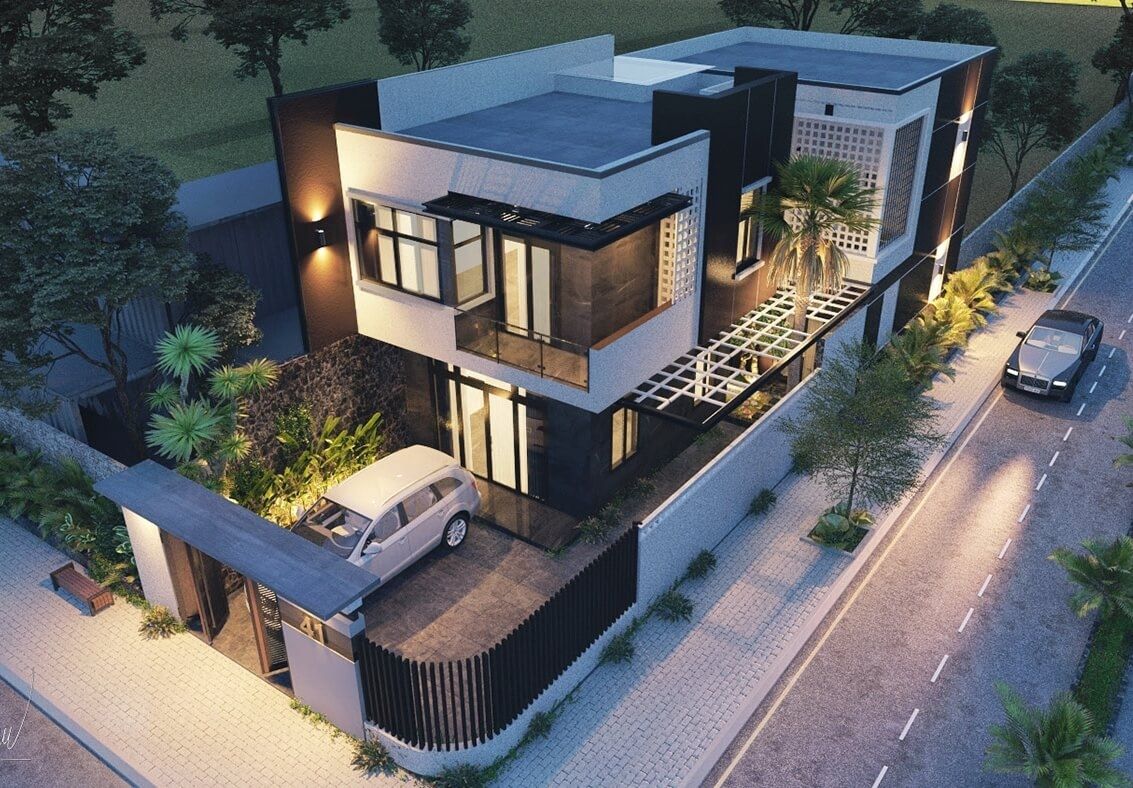 Nhà 2 mặt tiền theo thiết kế nhà ống với sân đỗ ô tô tiện nghi