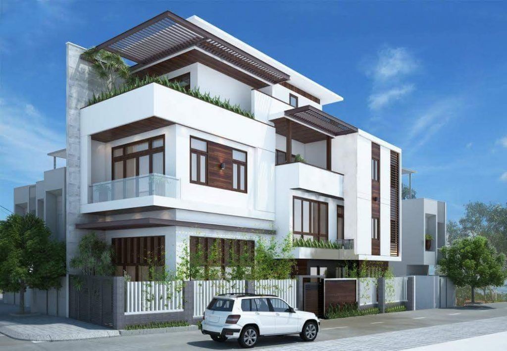 Nhà 2 mặt tiền với điểm nhấn ngoại thất màu gỗ sang trọng
