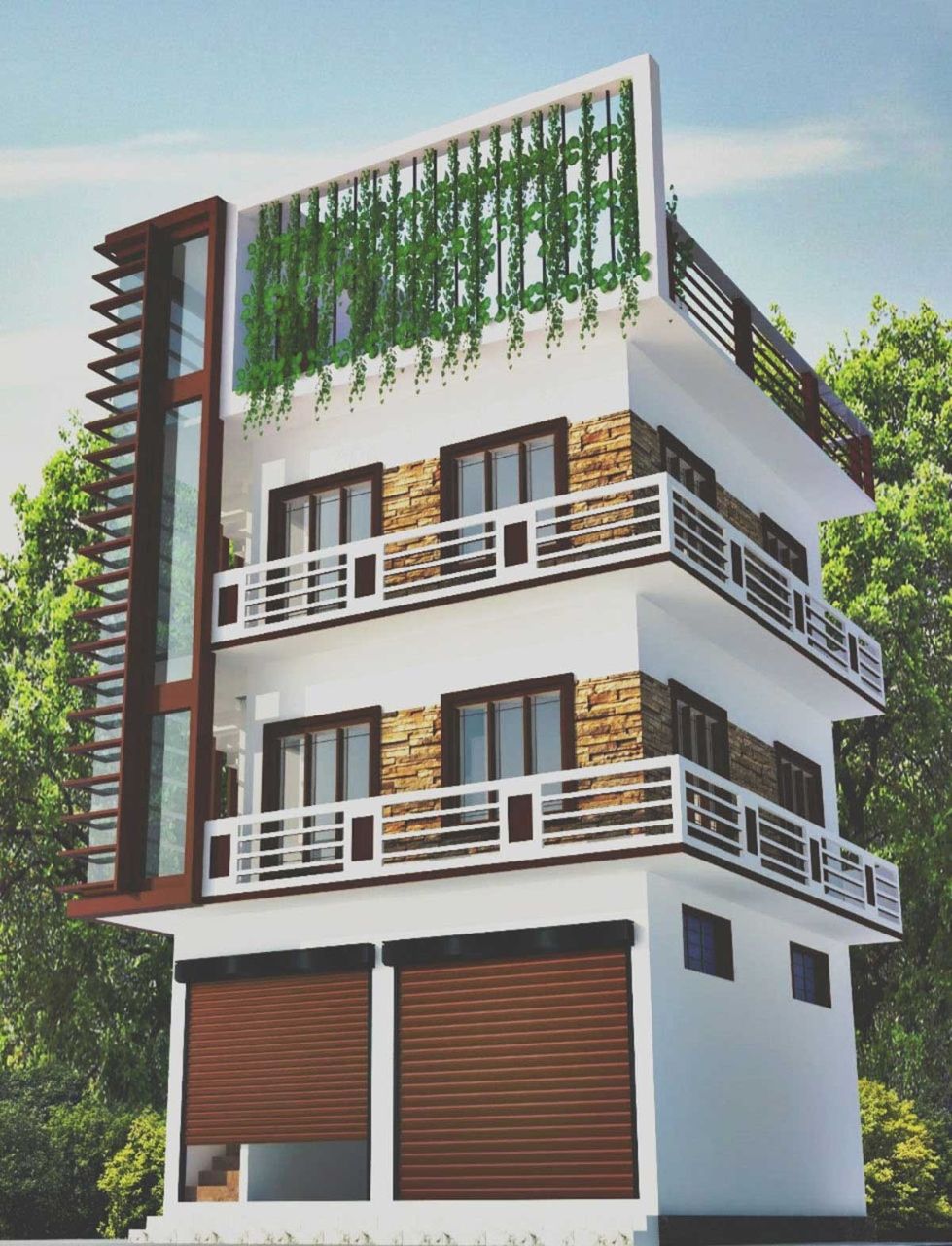 Nhà 2 mặt tiền 3 tầng với thiết kế đối xứng với nhau giữa các tầng