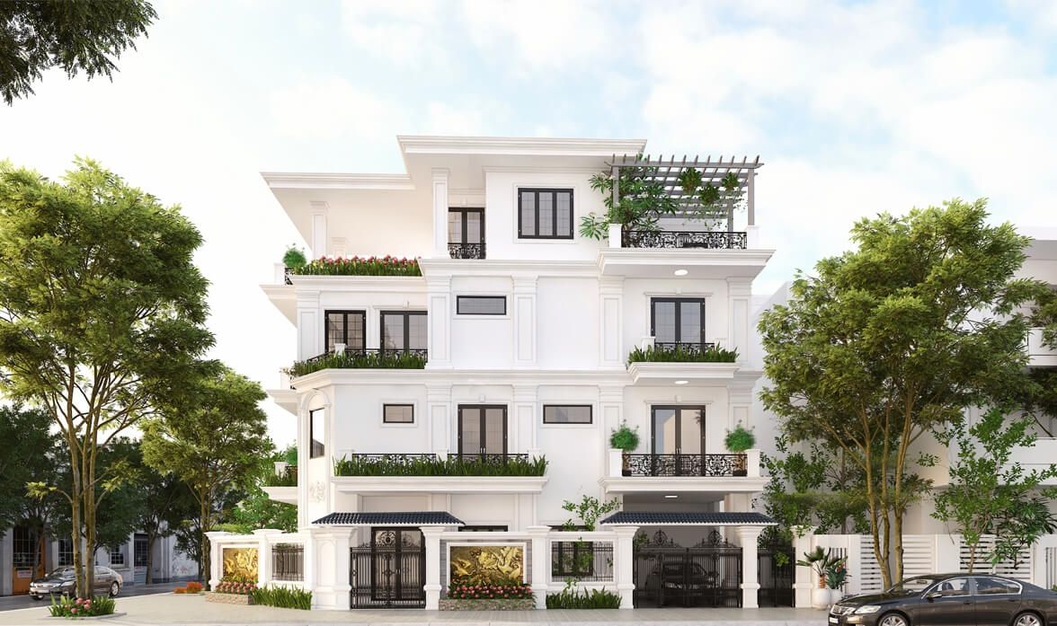 Nhà 2 mặt tiền 3 tầng mái vuông với ban công thoáng mát
