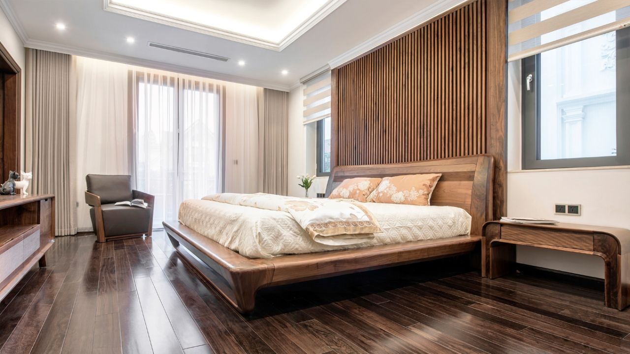 Không gian phòng ngủ gỗ tự nhiên thoáng đãng