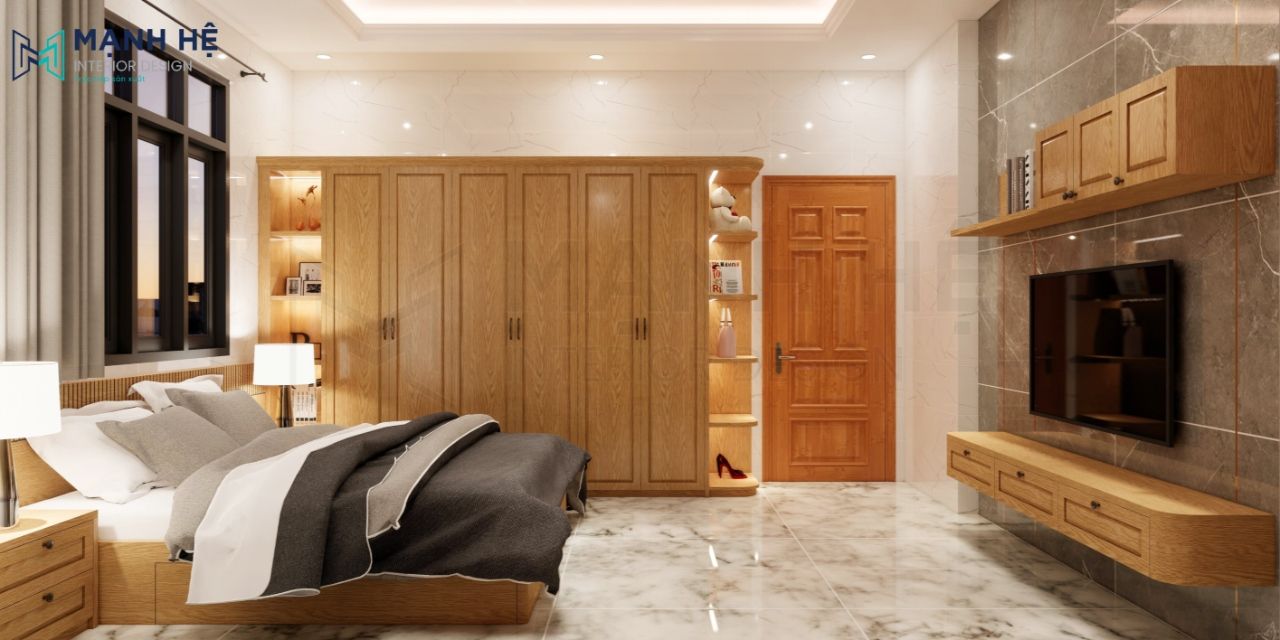 Tủ quần áo tận dụng hai bên để đồ trang trí