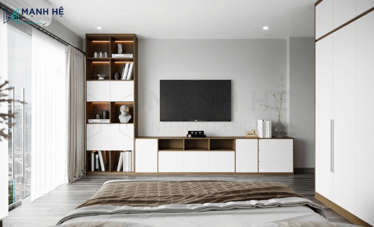 Kệ tivi kết hợp tủ trang trí gỗ công nghiệp phủ melamine
