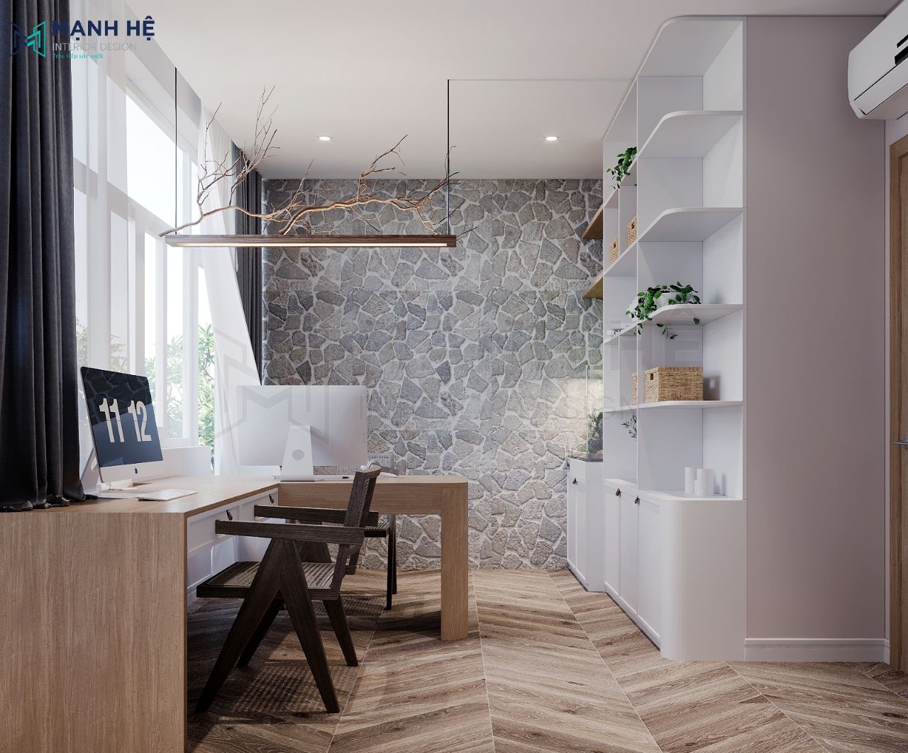 Lót sàn kết hợp nội thất gỗ công nghiệp đẹp nhẹ nhàng