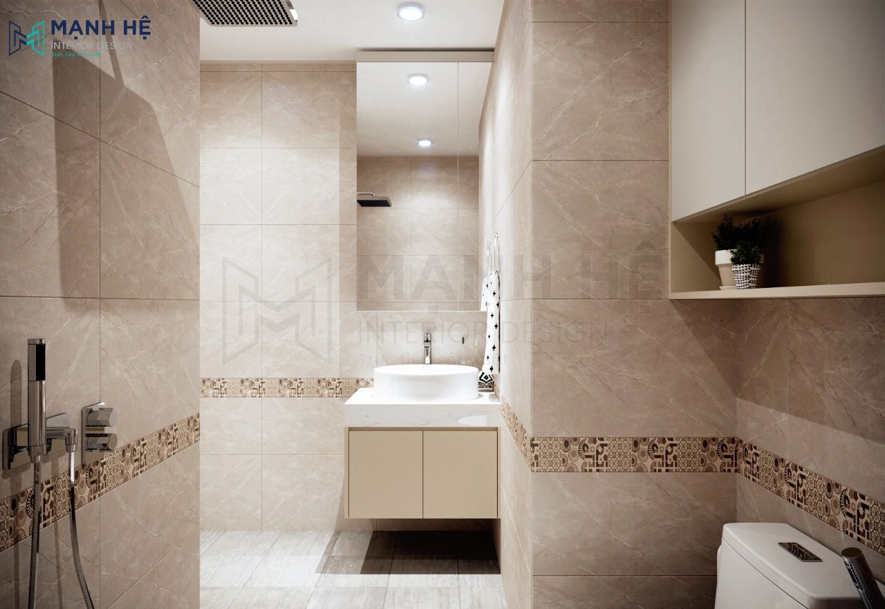Thiết kế phòng vệ sinh tiện nghi với đá ốp tường sang trọng