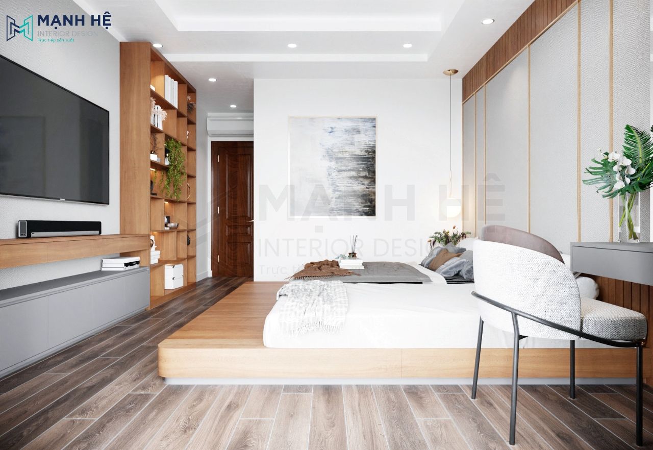 Decor tranh vẽ treo tường để tăng tính thẩm mỹ cho căn phòng ngủ 25m2