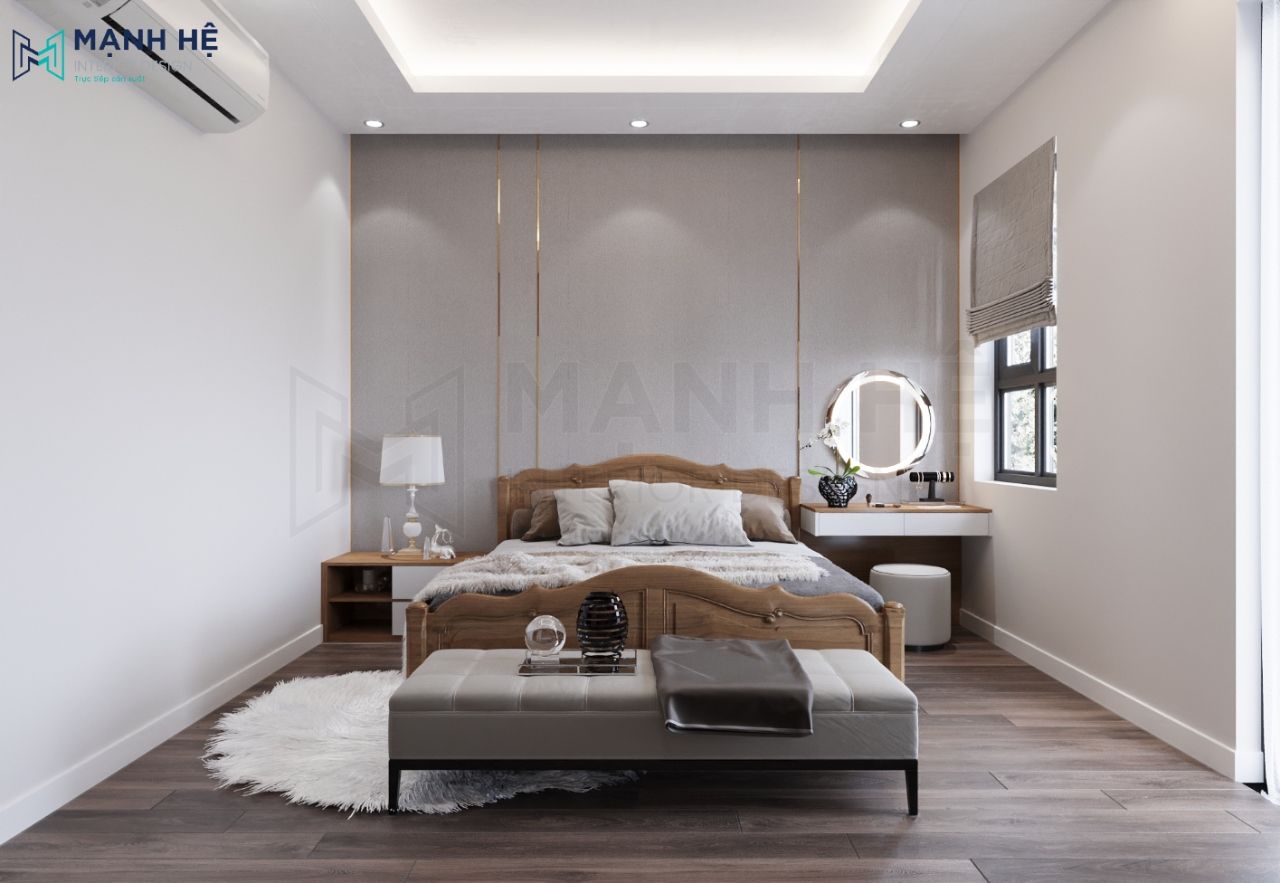 Thiết kế nội thất phòng ngủ 01 với gam màu xám lạnh tinh tế