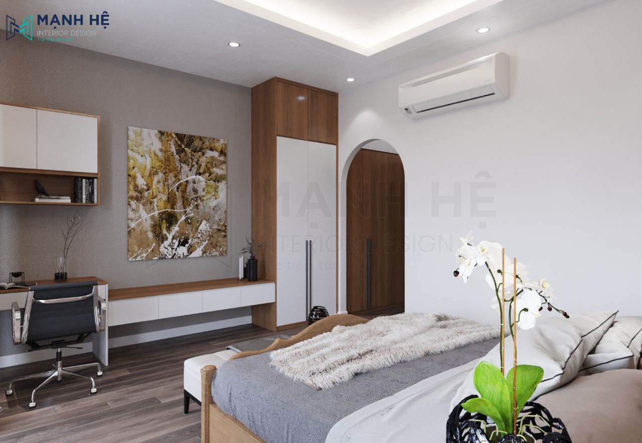 Bàn làm việc tích hợp tủ quần áo cao đụng trần