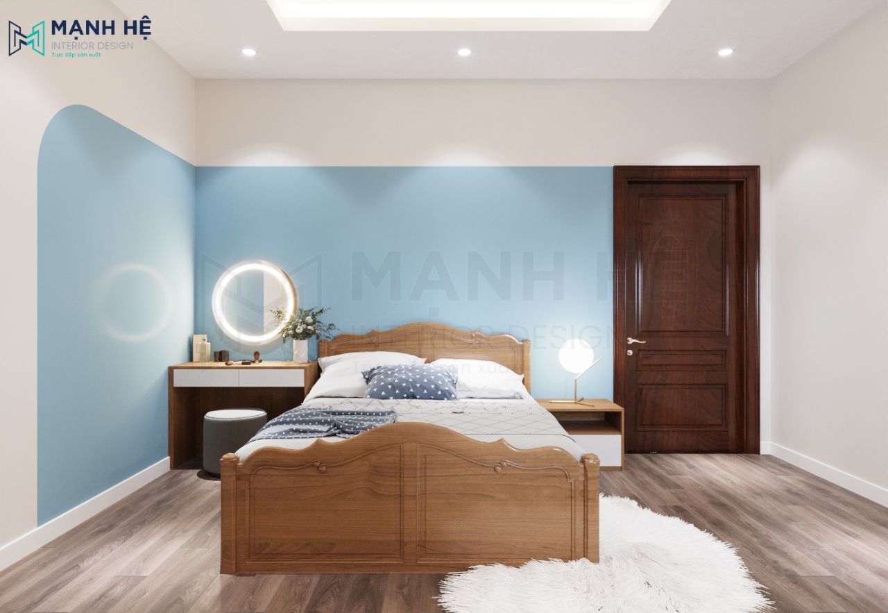 Phòng ngủ thứ 02 với điểm nhấn khác biệt từ màu xanh lam nhẹ nhàng