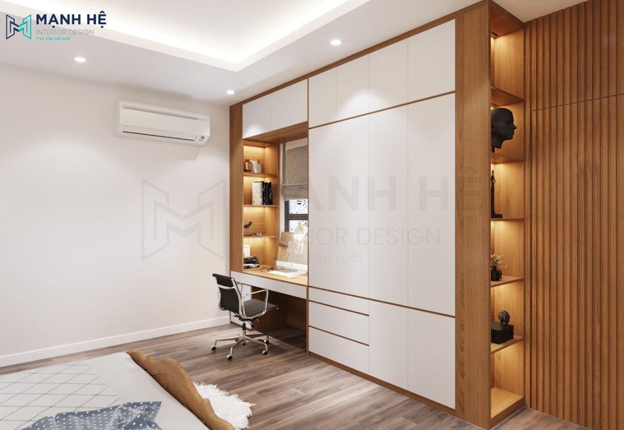 Kệ trang trí tích hợp tủ quần áo gắn đèn led bên trong
