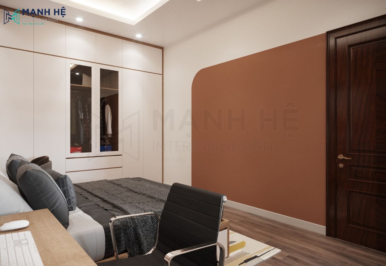 Tủ quần áo gỗ công nghiệp cao đụng trần kết hợp cửa kính sang trọng