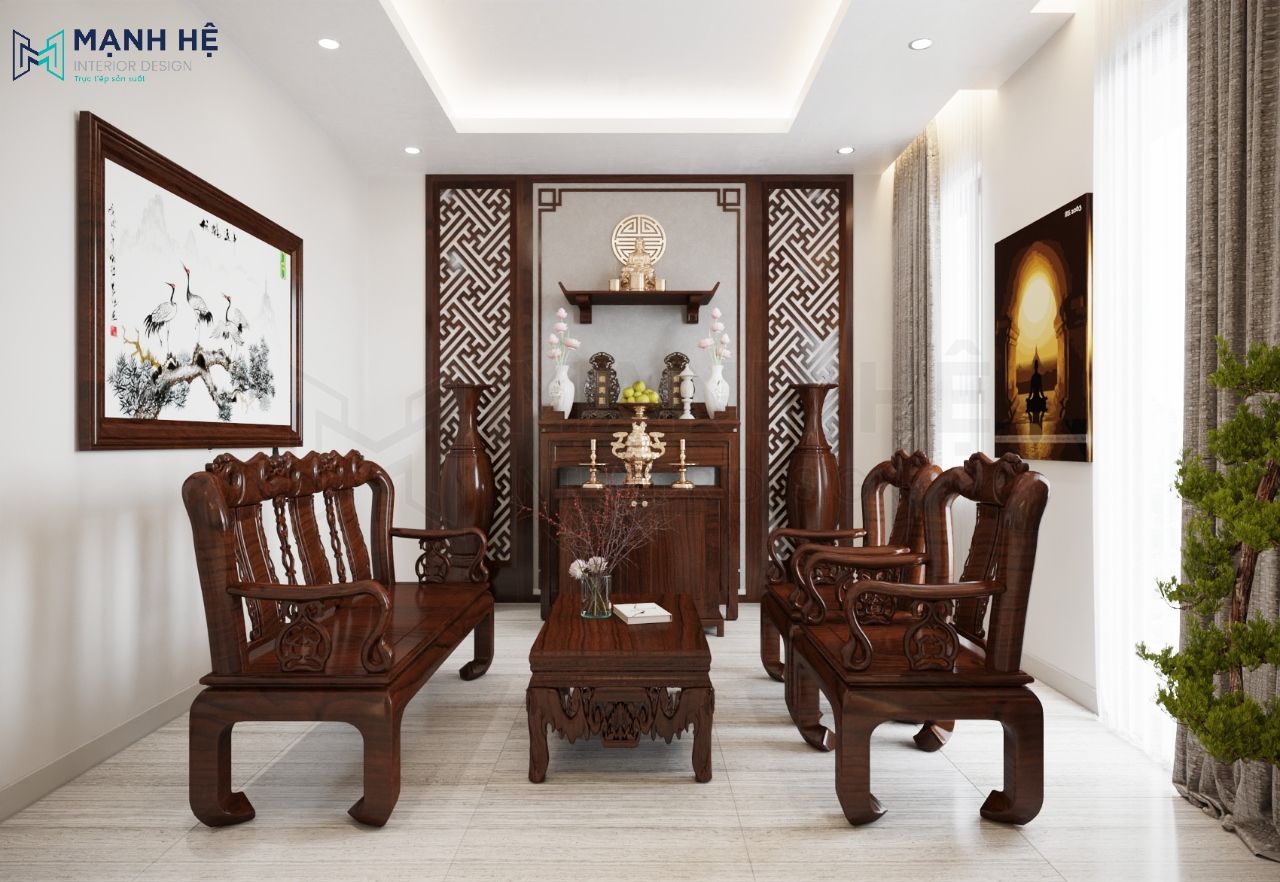 Bàn thờ gỗ tự nhiên trang nghiêm và sang trọng