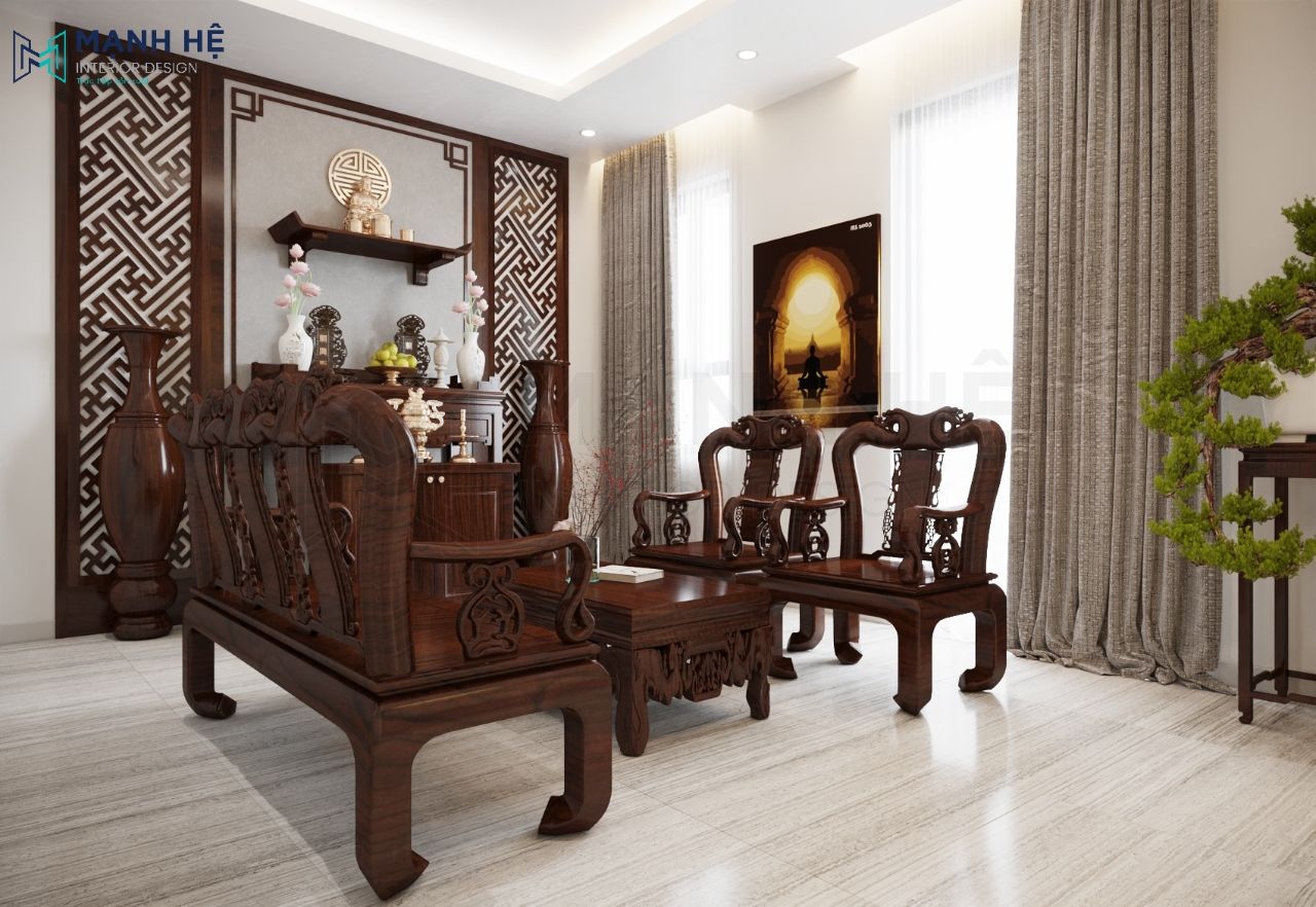 Tối ưu ánh sáng phòng thờ nhờ thiết kế rèm roman