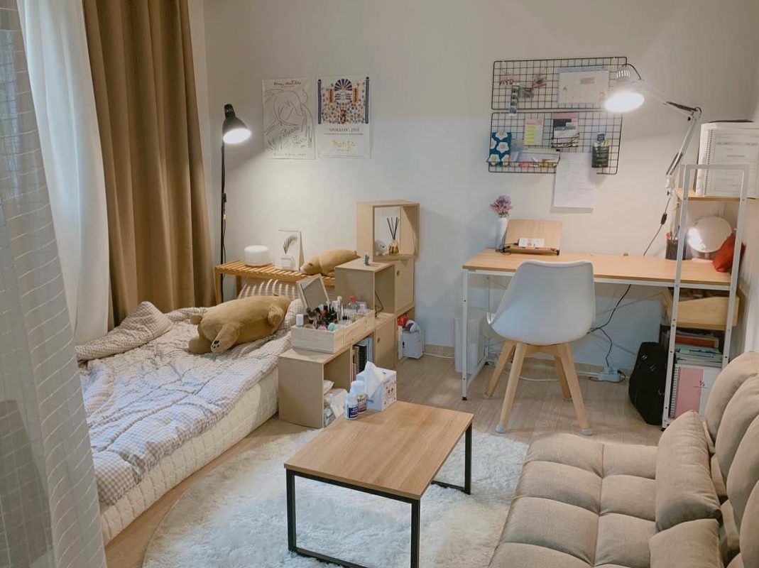 Decor phòng ngủ chill nhỏ có thêm không gian uống trà thư giãn tiện nghi