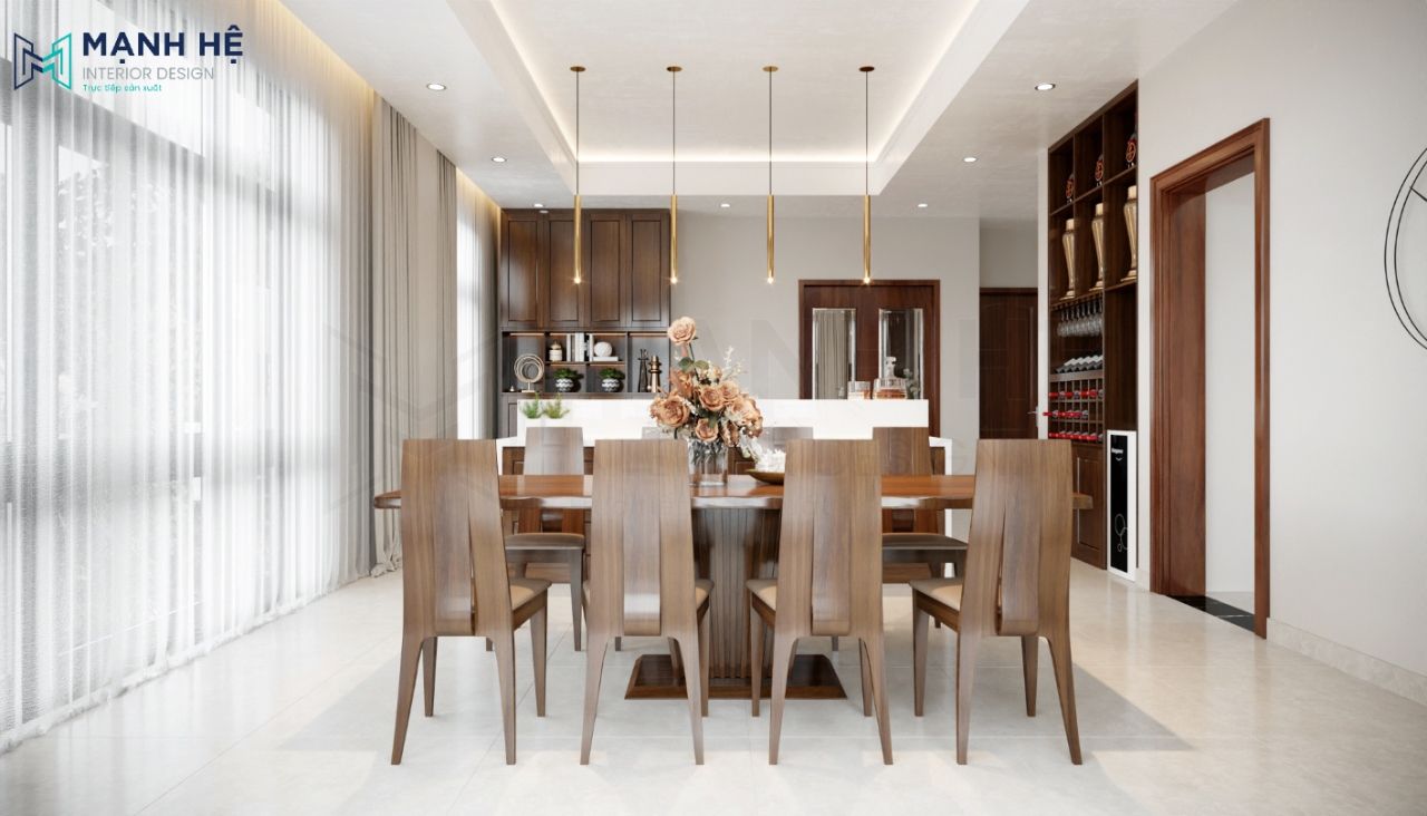 Không gian phòng bếp rộng lớn với nội thất tiện nghi