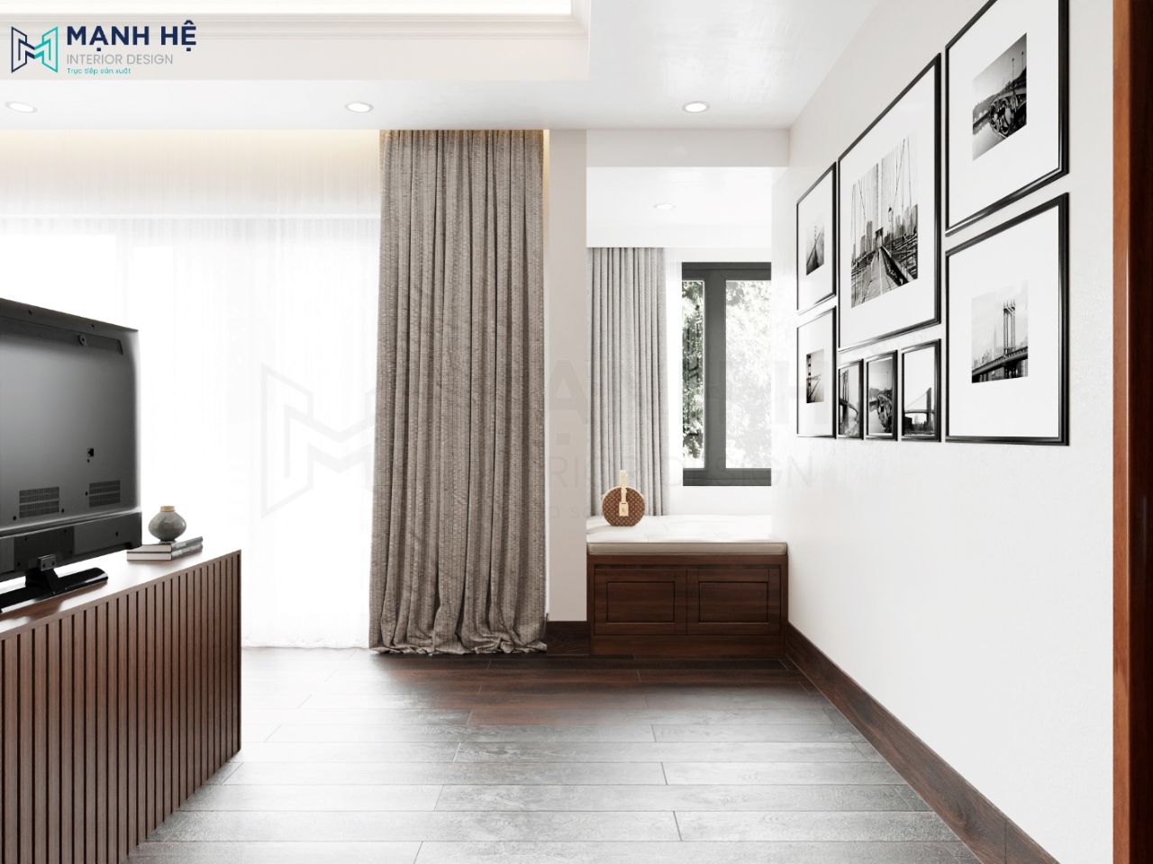 Phòng ngủ thứ 01 với diện tích rộng rãi thoải mái được gia chủ lựa chọn decor bằng các tranh vẽ treo tường đẹp