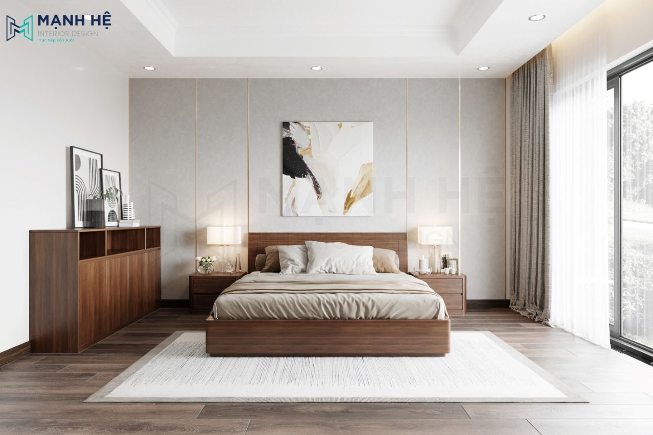 Phòng ngủ 02 với phong cách hiện đại cùng nội thất gỗ sang trọng