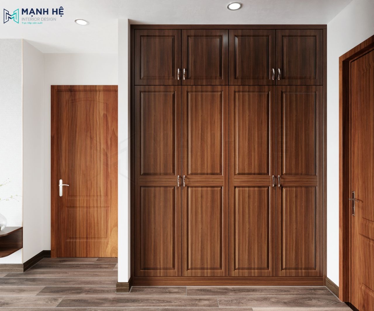 Tủ quần áo âm tường từ gỗ tự nhiên