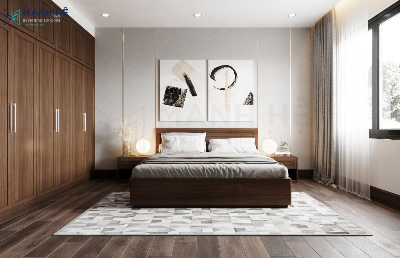 Không gian phòng ngủ dành cho khách đến chơi nhà được thiết kế tương đối tối giản