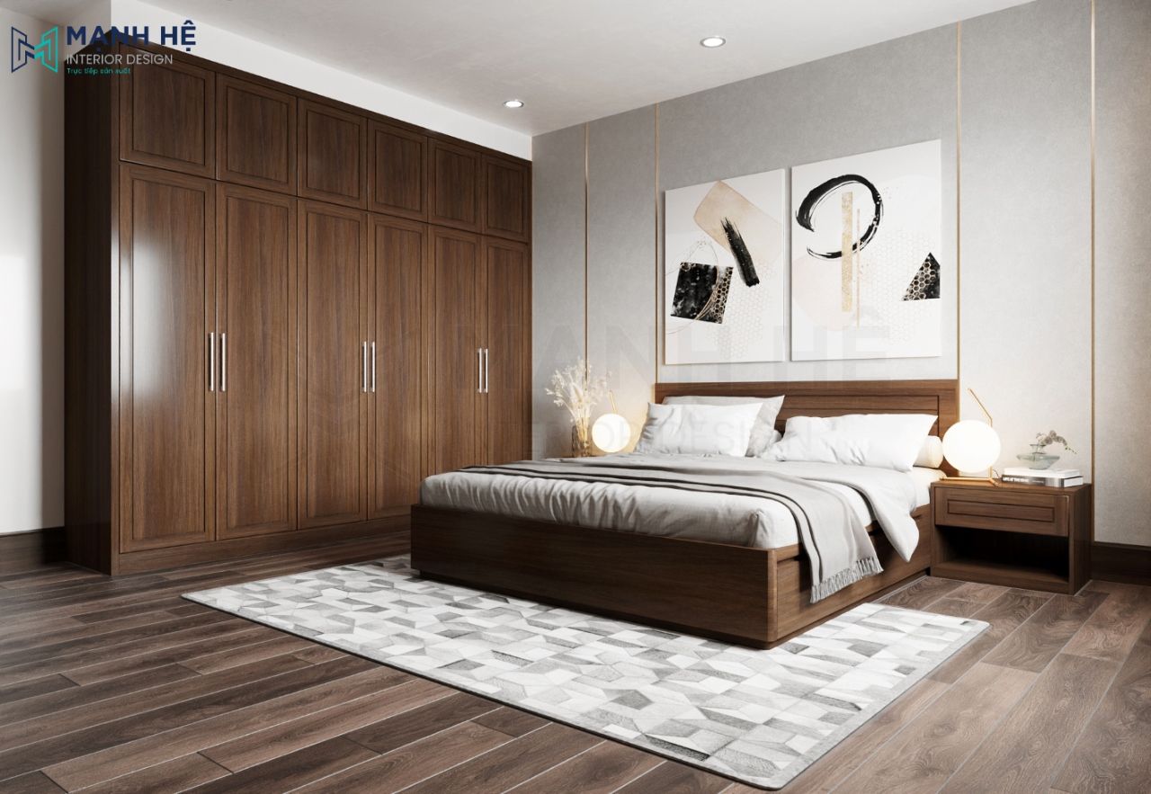 Dán tường màu xi măng kết hợp đường ron vàng tinh tế