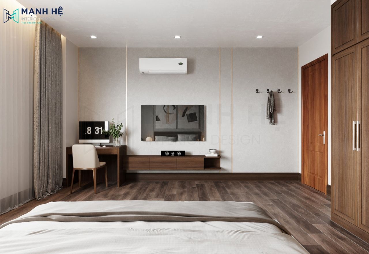 Thiết kế kệ tivi tích hợp bàn làm việc nhỏ bên cạnh