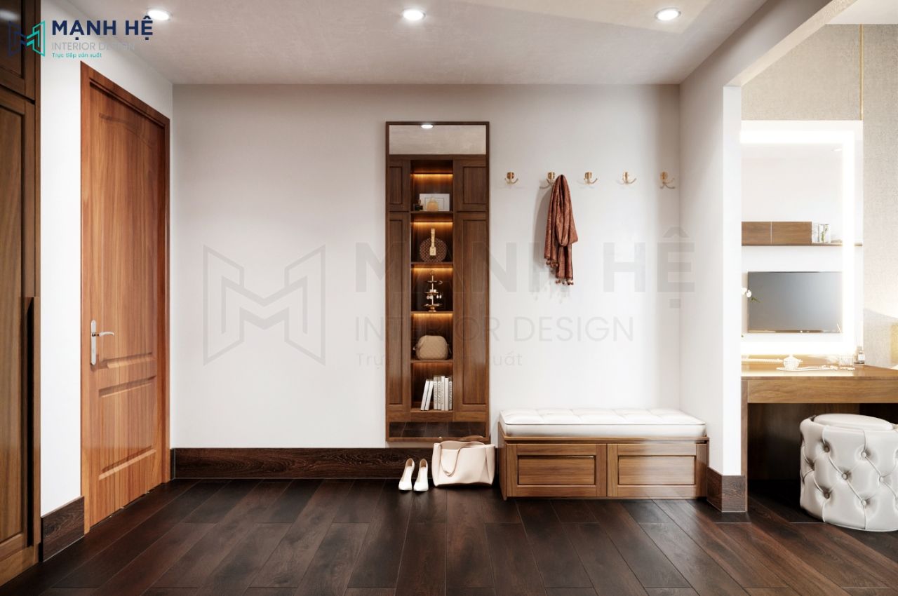 Thiết kế bàn trang điểm gương hình chữ nhật bo góc đèn led