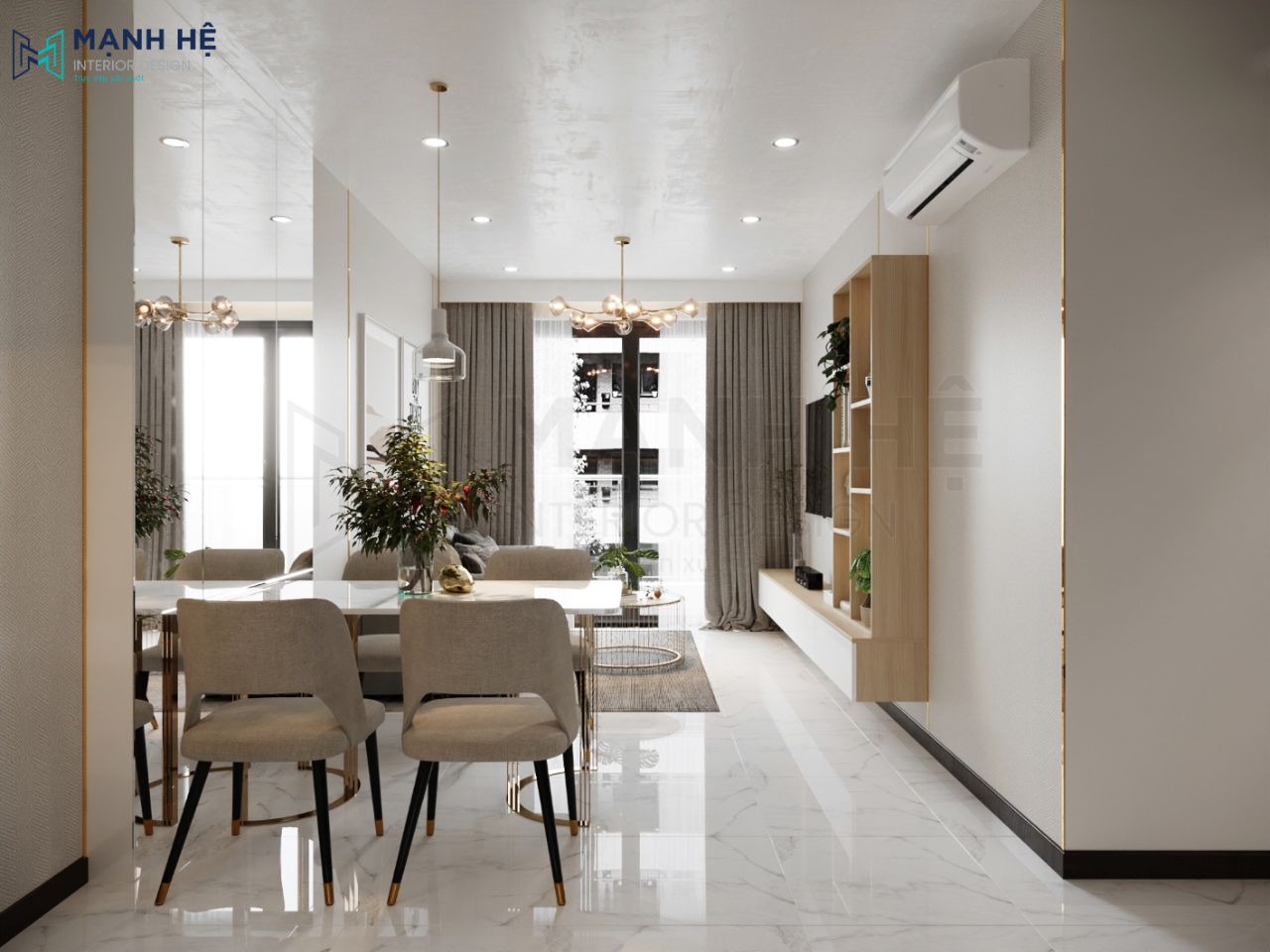 Phòng khách liền bếp tiết kiệm diện tích, tạo không gian mở thoáng mát