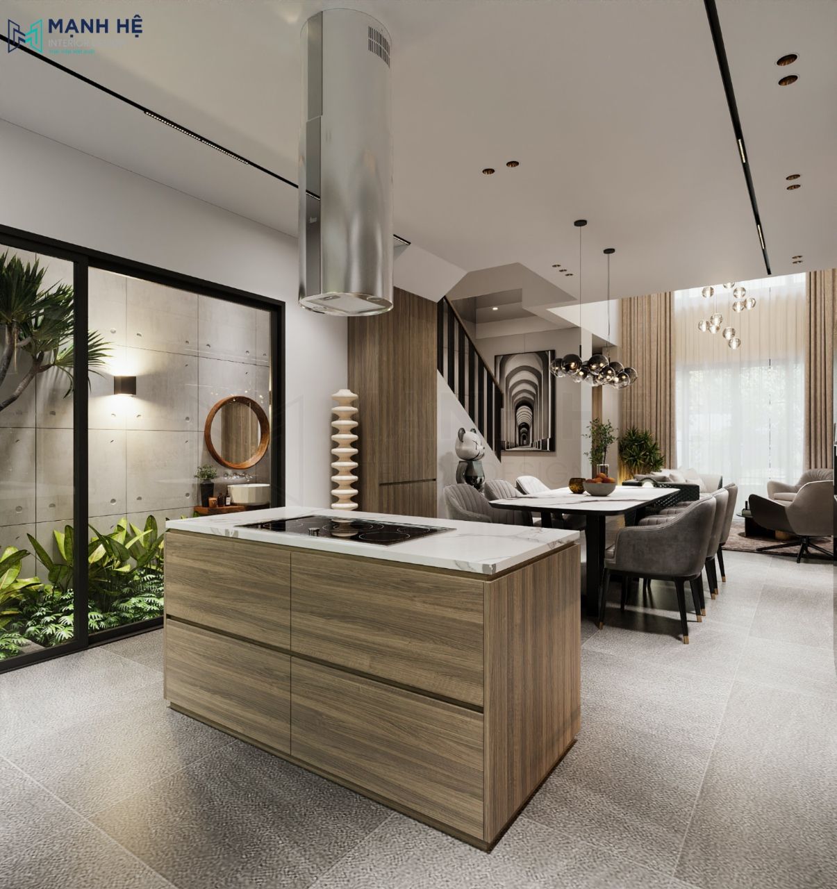 Tủ bếp kết hợp quầy bar ấn tượng