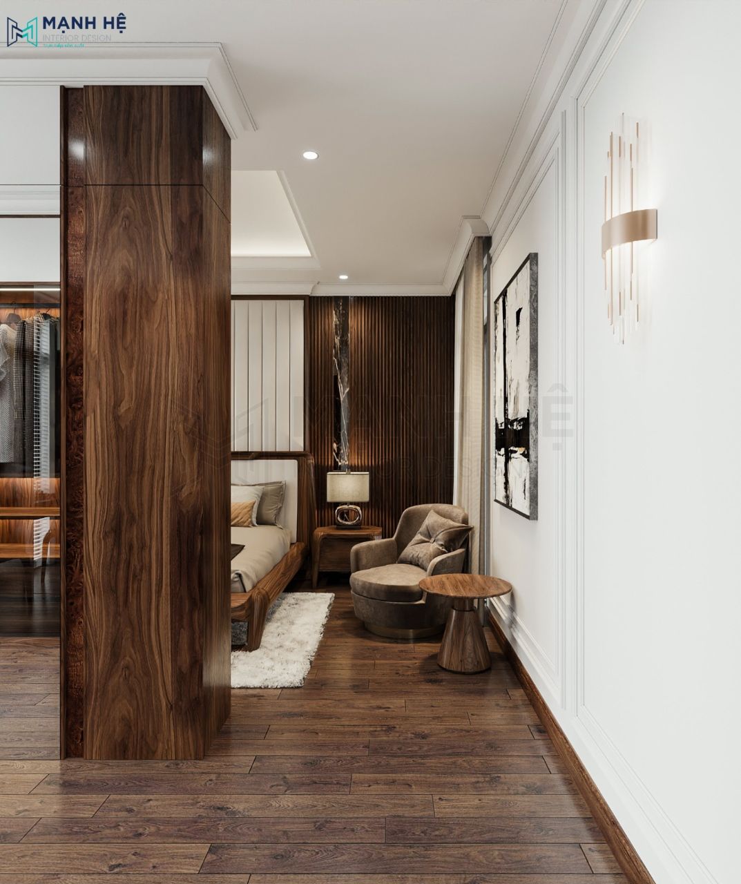 Bố trí ghế sofa và bàn trà nhỏ cạnh giường tạo ra một không gian thư giãn mới