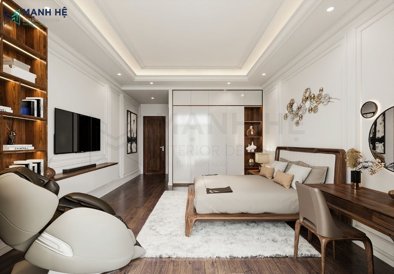 Nội thất phòng ngủ ông bà thiết kế tinh tế mang lại cảm giác gọn gàng, sạch sẽ