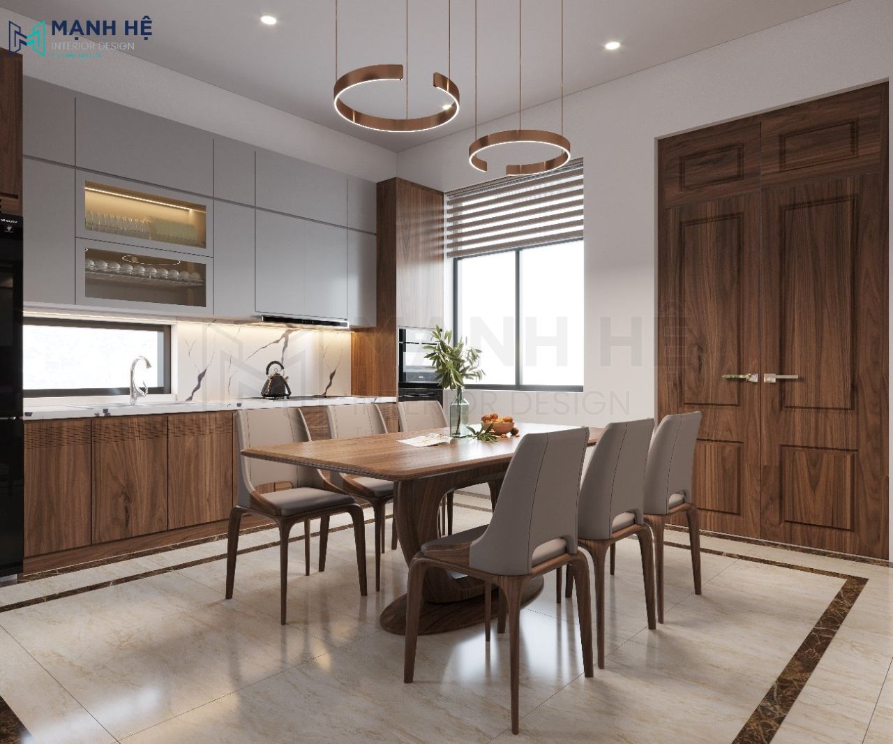 Vách ốp bếp với vân đá marble sang chảnh