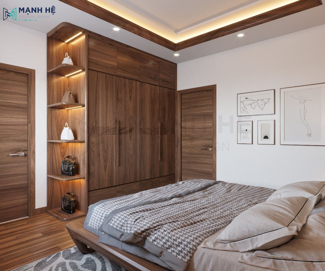 Tủ quần áo kết hợp kệ trang trí tăng không gian lưu trữ cho gia chủ