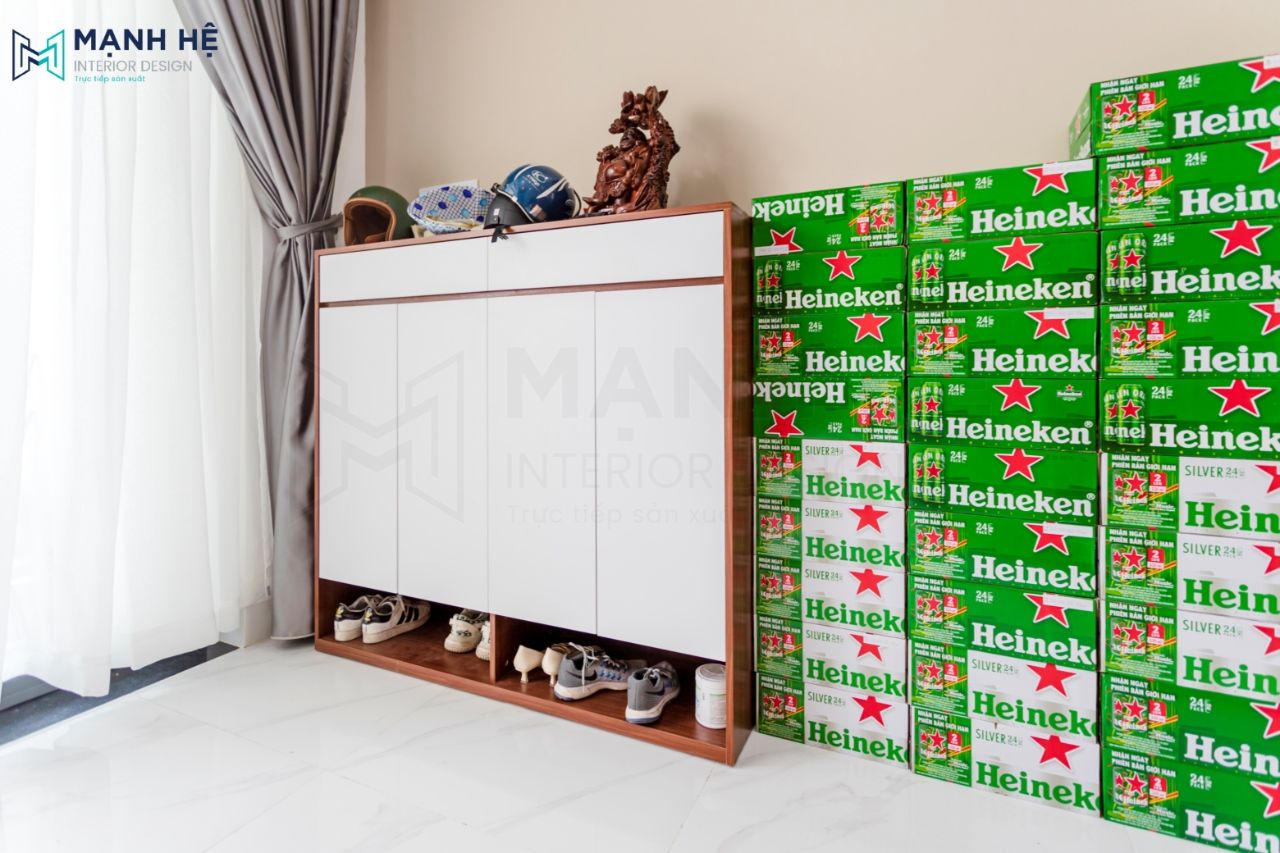 Tủ đựng giày từ gỗ công nghiệp màu trắng nhã nhặn