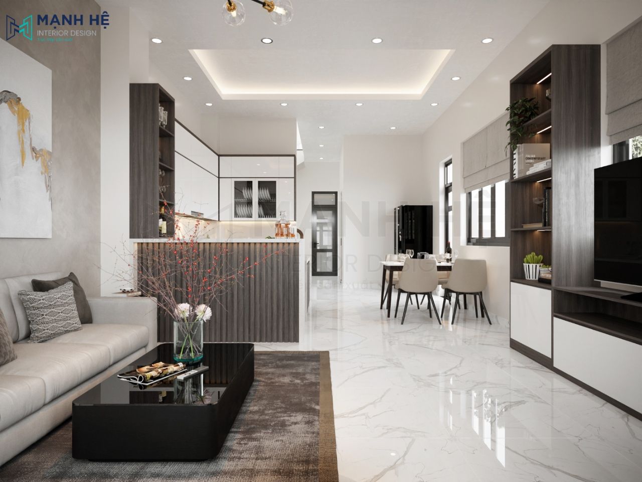 Thảm lót sàn với tone màu tối giúp không gian thêm sang trọng