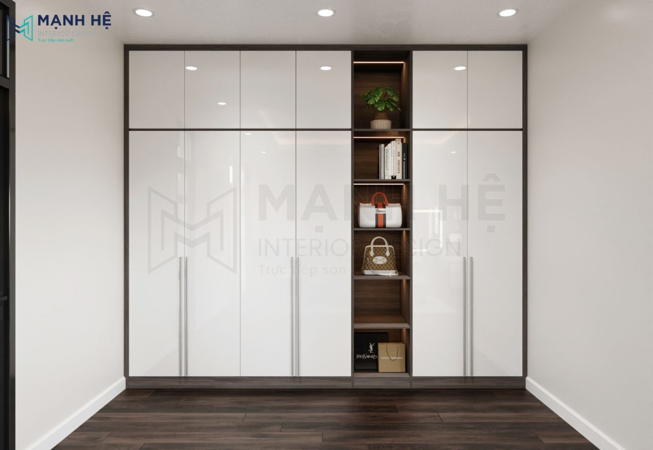 Cánh tủ với chất liệu gỗ công nghiệp phủ acrylic sáng bóng