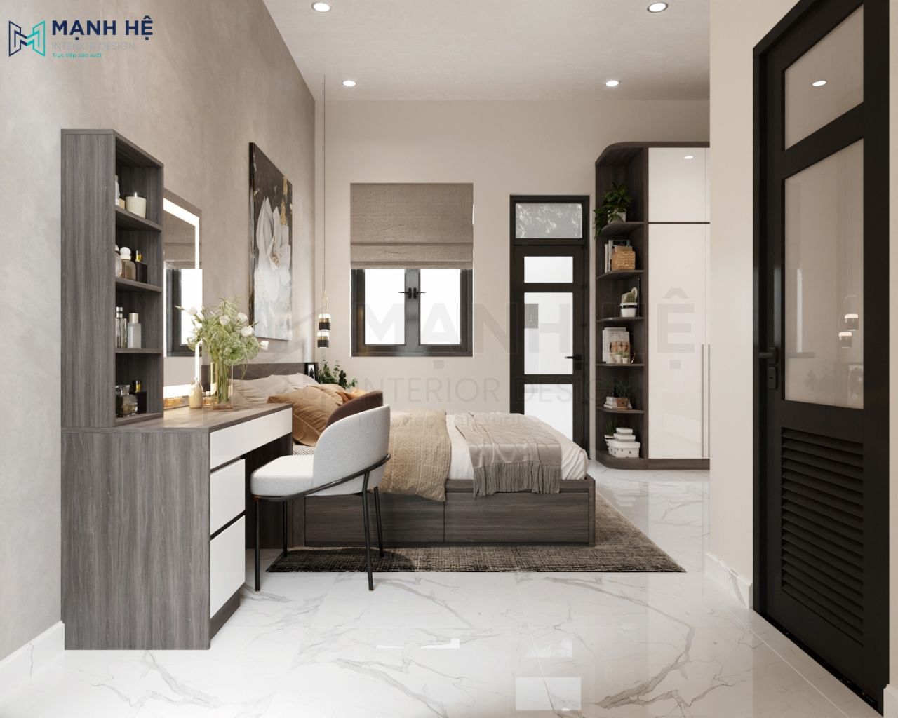 Bàn trang điểm bằng gỗ công nghiệp phủ melamine hiện đại, sang trọng