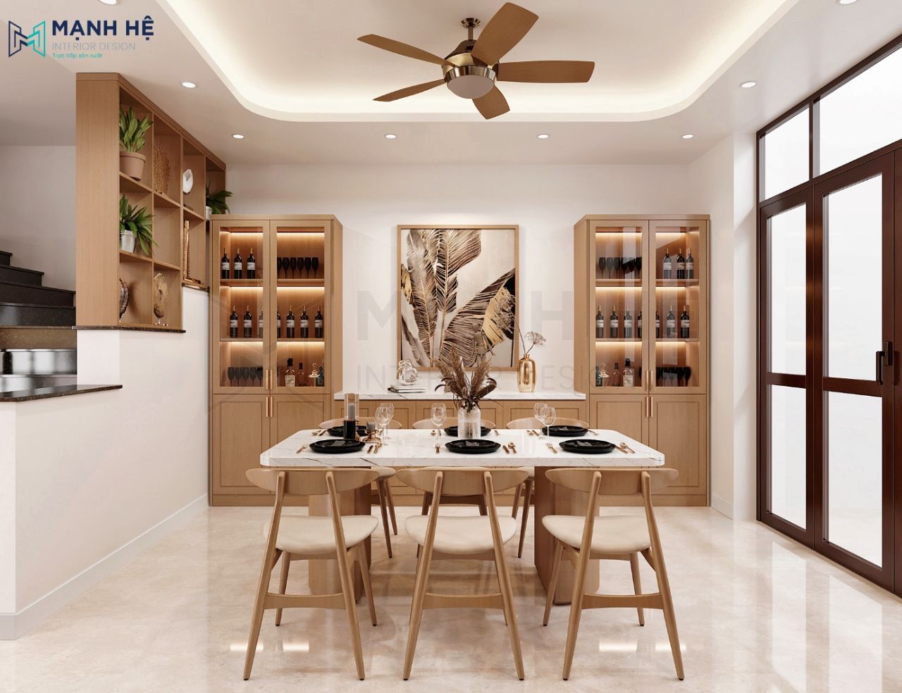 Bố trí bàn ăn 6 ghế đơn giản cho không gian phòng bếp