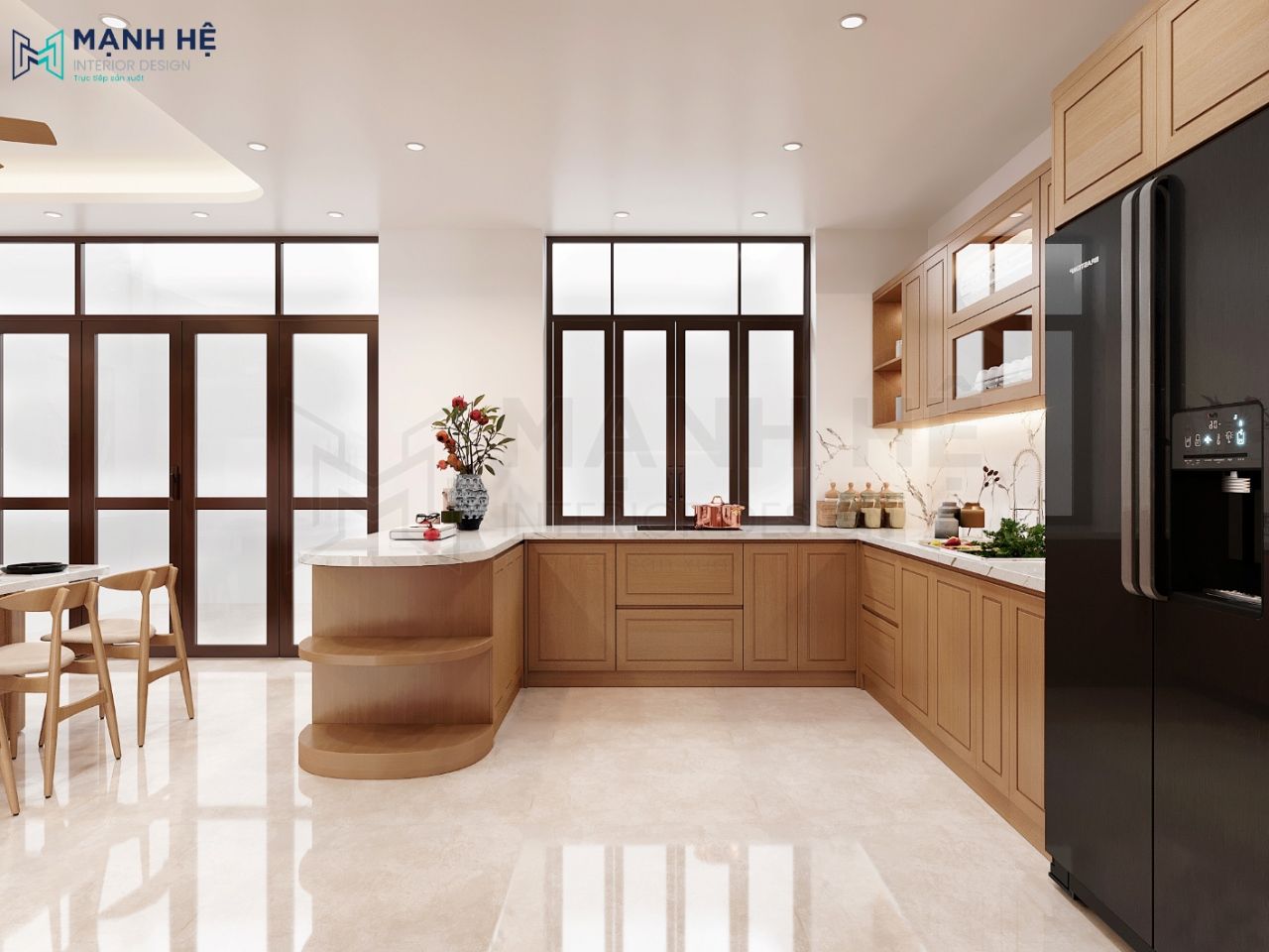 Bàn đảo bếp liền kệ bếp độc đáo