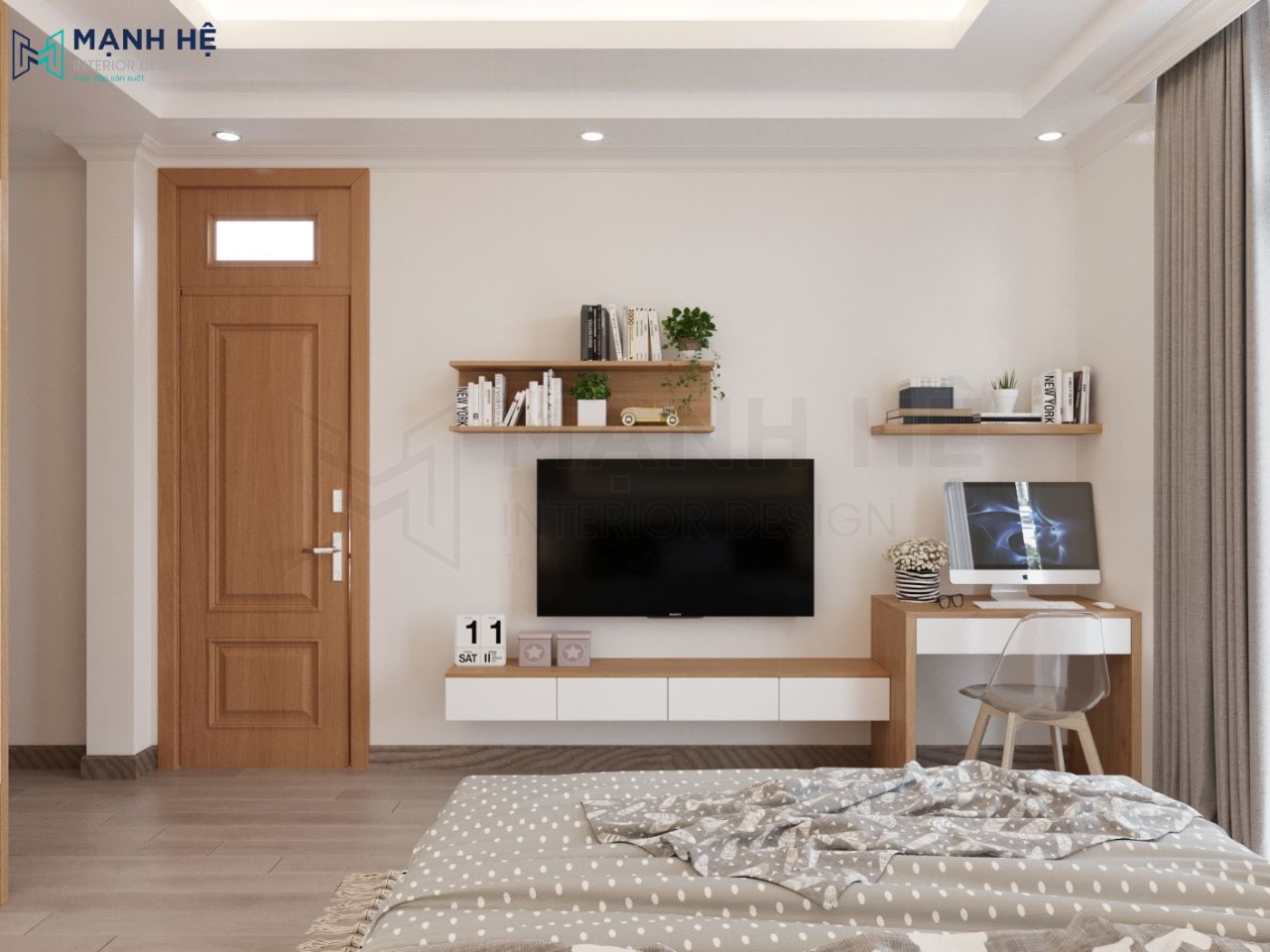Kệ tivi kết hợp bàn làm việc giúp tiết kiệm diện tích