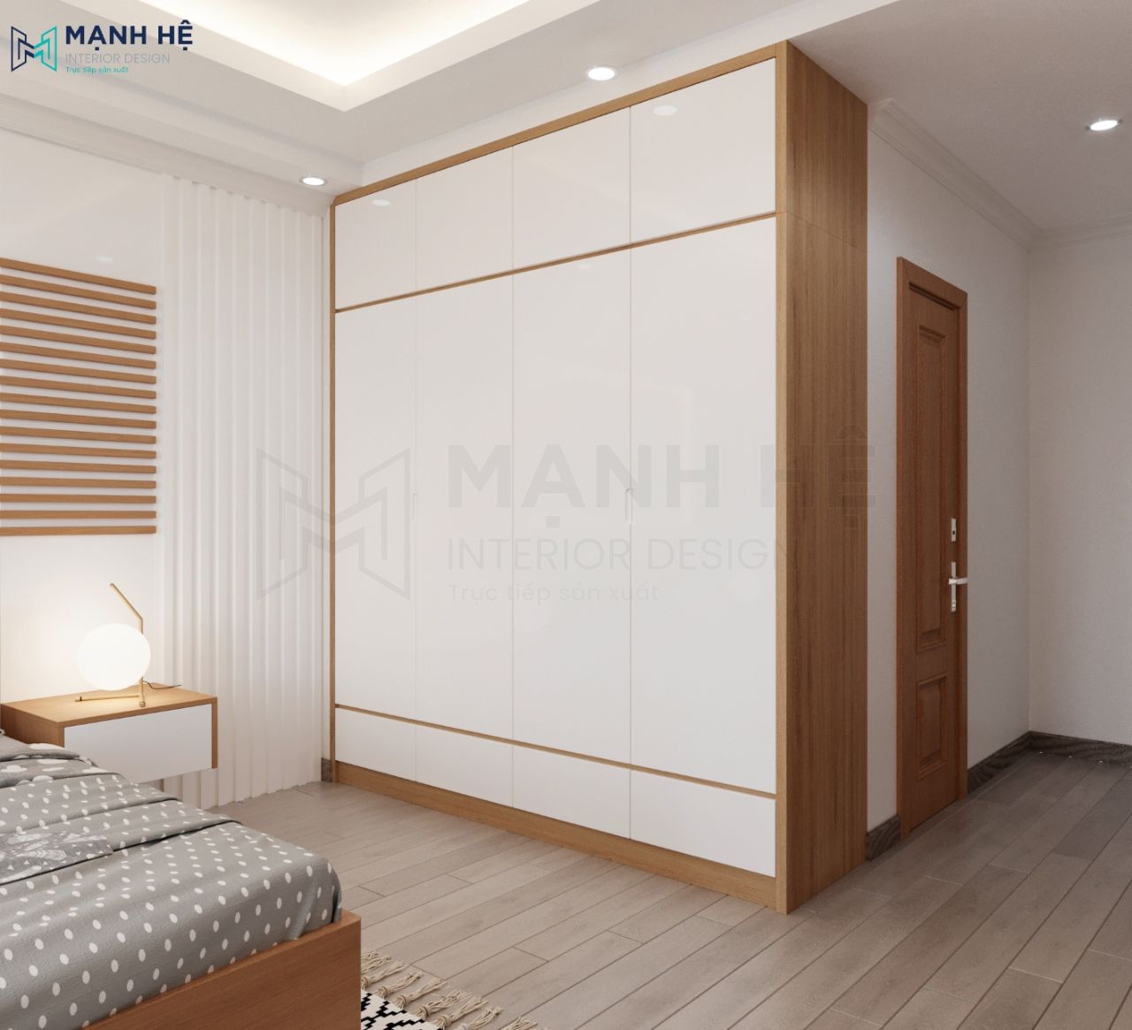 Hệ tủ quần áo gỗ công nghiệp 4 cánh cao đụng trần