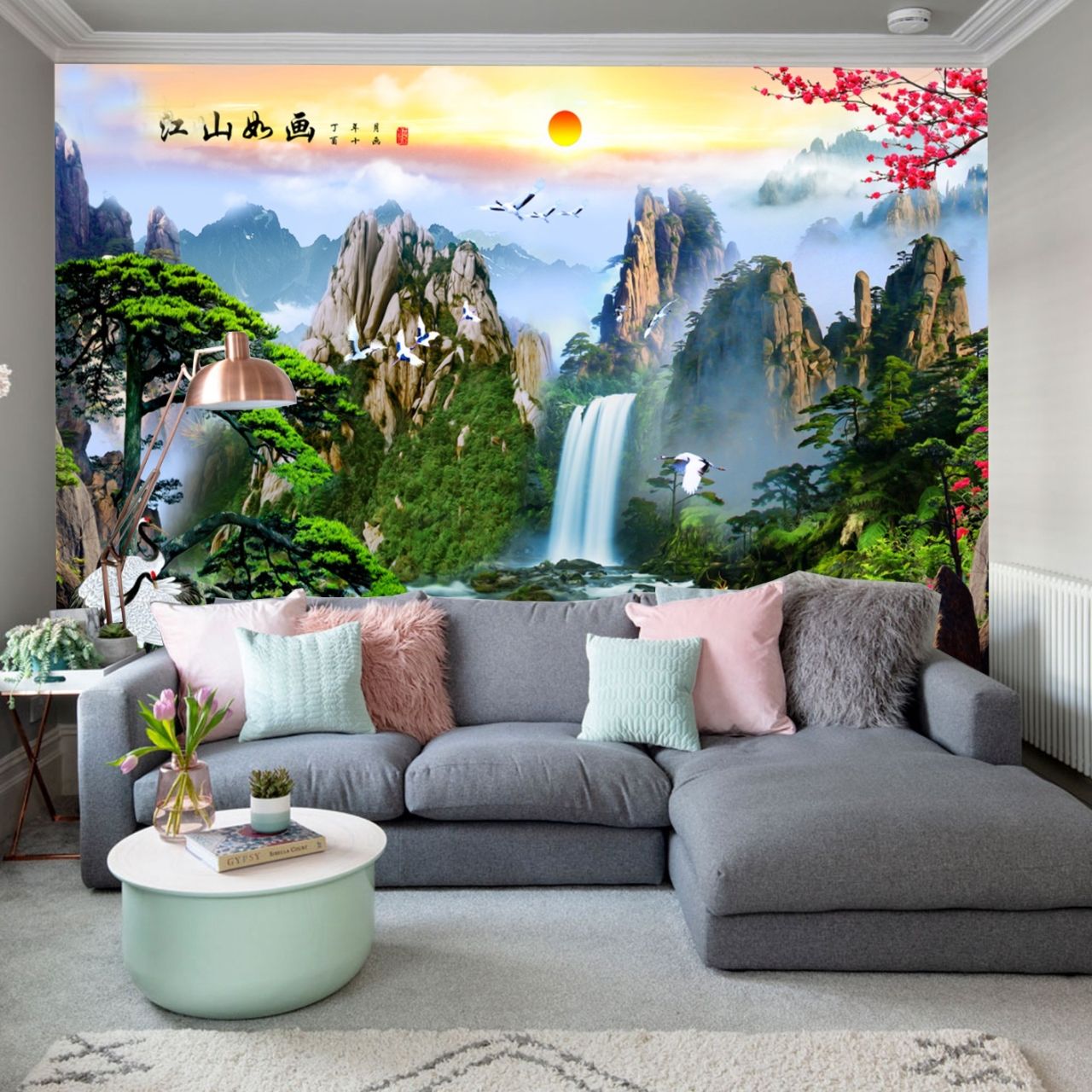 Tranh dán tường 3D mang phong cách hòa mình với thiên nhiên