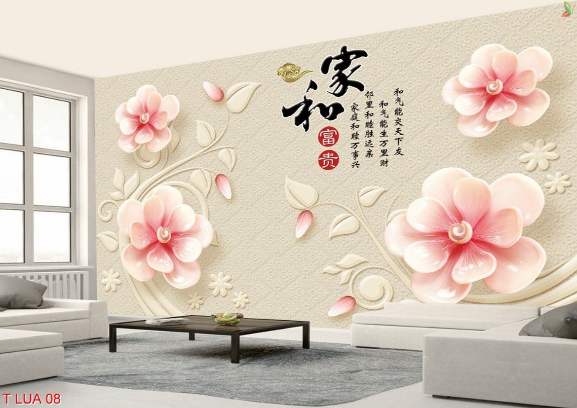 Trang trí phòng khách bằng tranh dán tường 3D phong cách Nhật Bản