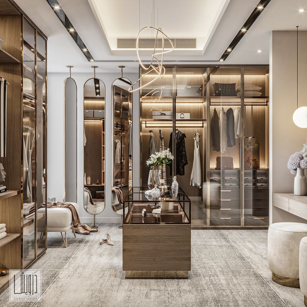 Tủ áo cánh kính cho phòng thay đồ phong cách luxury