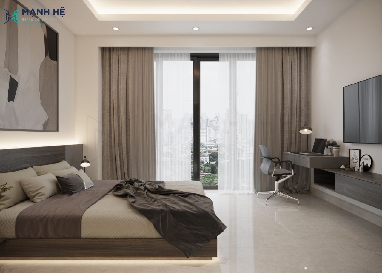 Tối ưu ánh sáng căn phòng nhờ hệ thống đèn led âm trần kết hợp ánh sáng sau lớp rèm