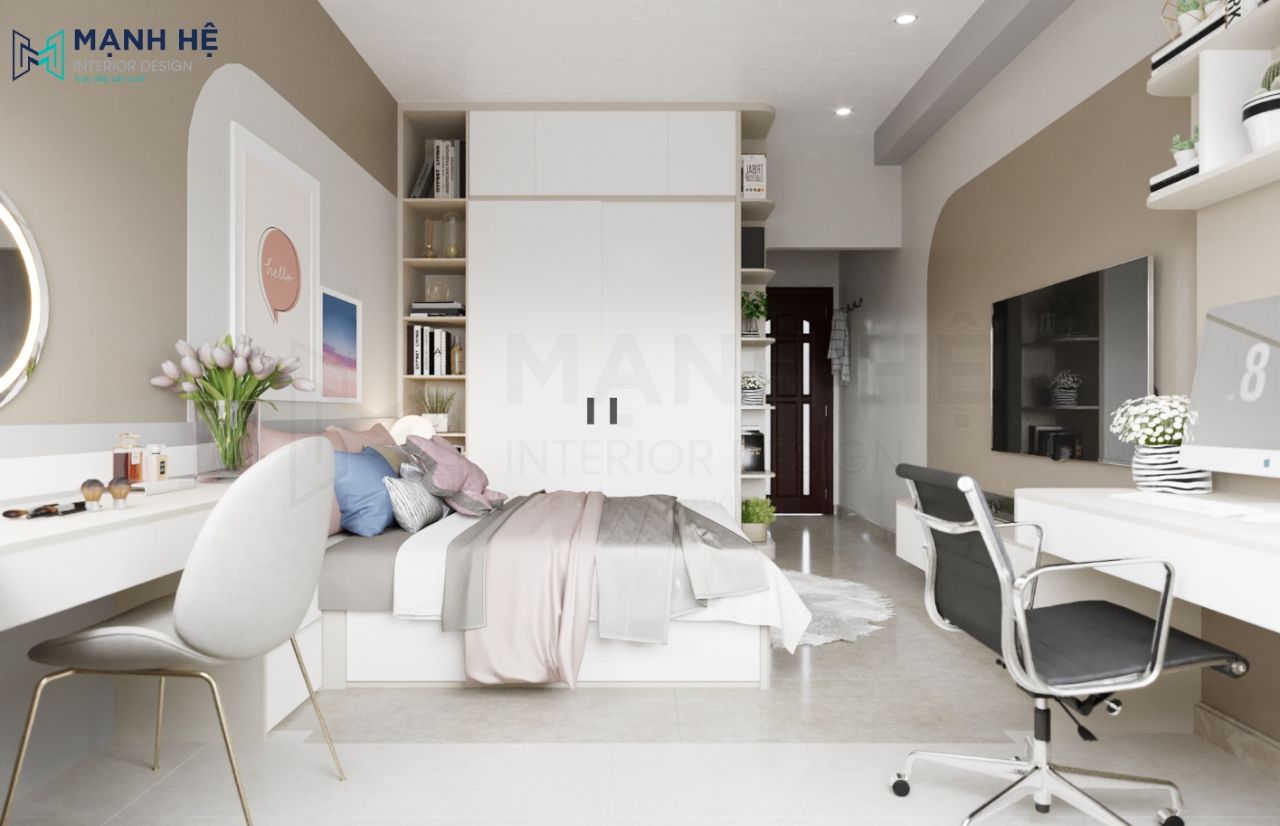 Tủ quần áo cao chạm trần tích hợp tủ trang trí tinh tế và thời thượng
