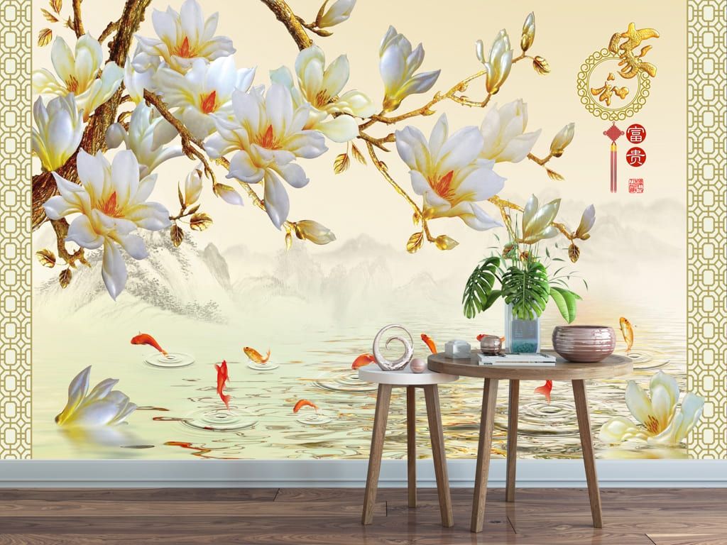 Mẫu 8: Tranh dán tường phòng khách cảnh sông nước mát mẻ