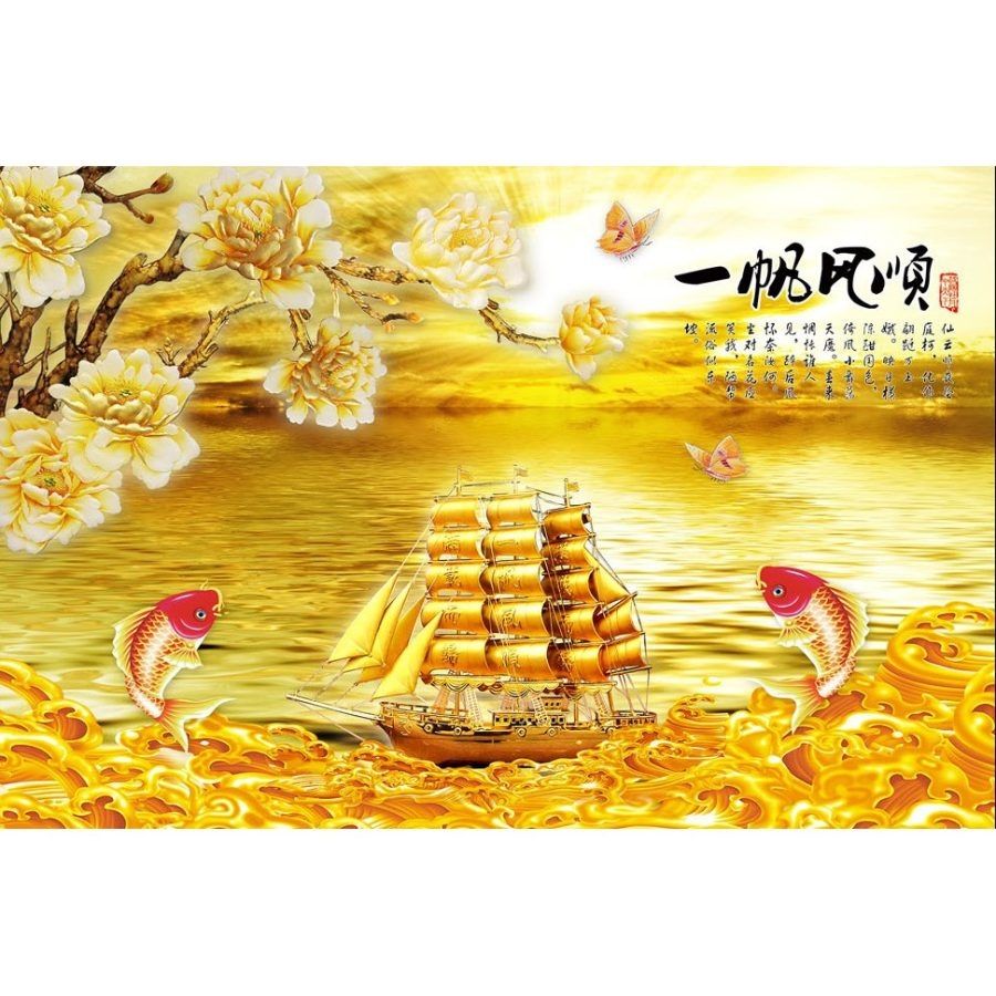Mẫu 10: Màu vàng nổi bật cho cảnh sông nước cá lội