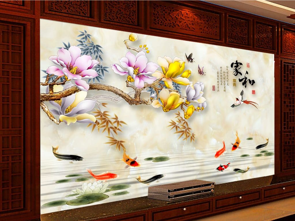 Mẫu 11: Trung hòa màu sắc hoa lá kết hợp nền trắng cho tranh dán tường 5D phòng khách thêm nhẹ nhàng